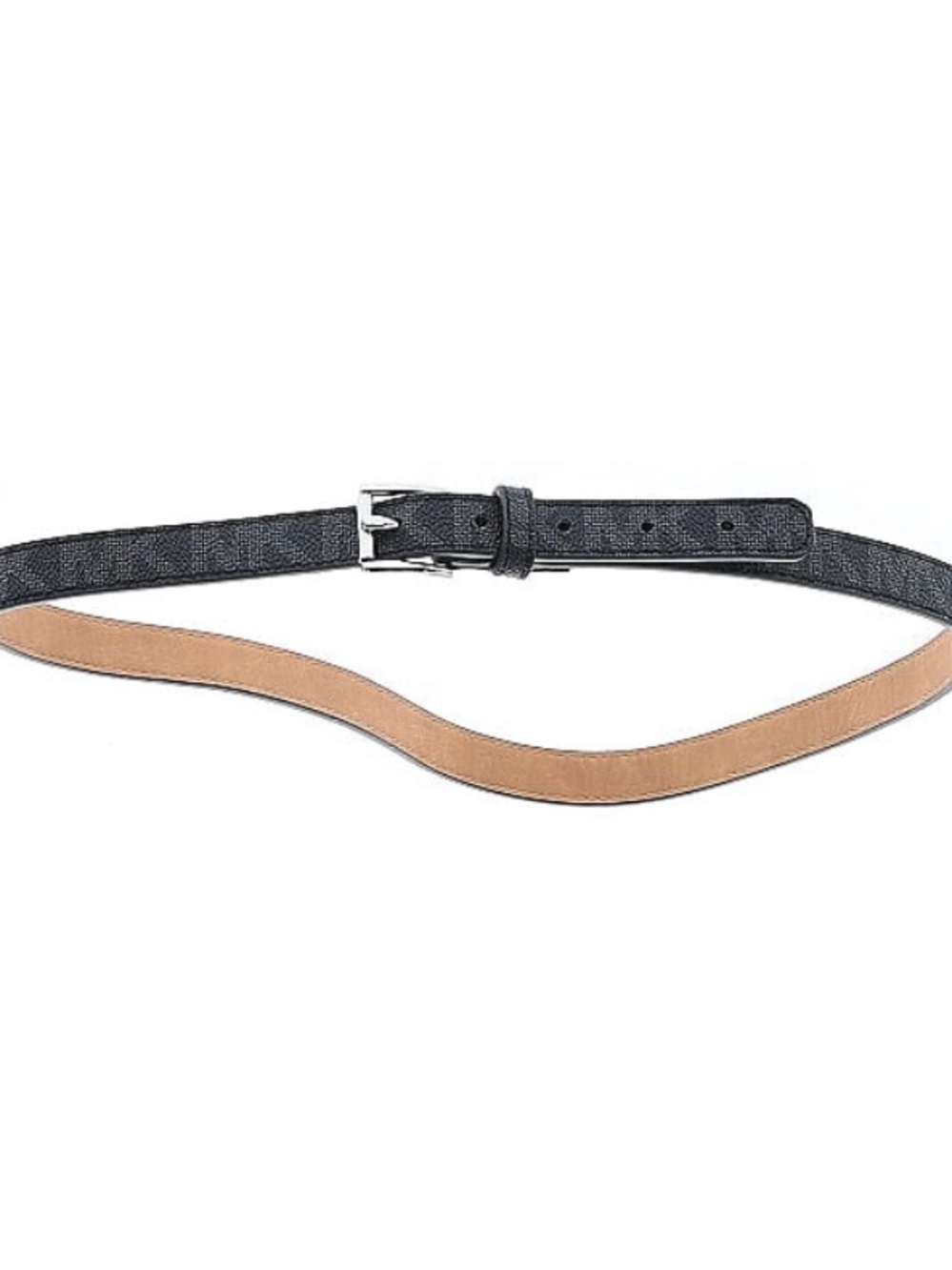 Michael Kors Black and Tan Reversible Leather Belt with Silver Buckle